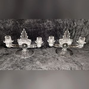 Set of 2 Vintage Fostoria Flame  Glass Flame Double Candelabra 1933-1966
